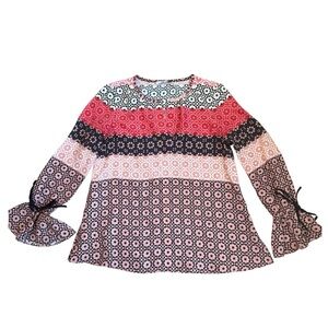 Derek Lam Crosby 100% Silk Greek Tile Top Sz 4 Tie Sleeves